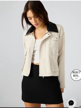 Steve Madden Beige Utility Jacket with Black Collar